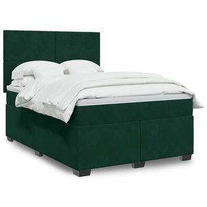 vidaXL Pat box spring cu saltea, verde închis, 140x200 cm, catifea imagine