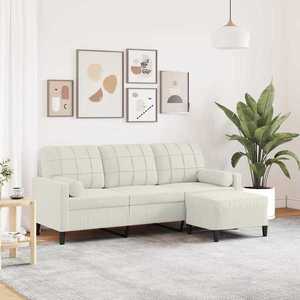 vidaXL Canapea cu 3 locuri și taburet, crem, 180 cm, catifea imagine