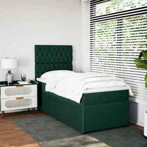 vidaXL Pat box spring cu saltea, verde închis, 90x190 cm, catifea imagine