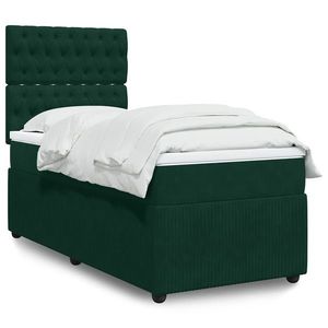 vidaXL Pat box spring cu saltea, verde închis, 90x190 cm, catifea imagine