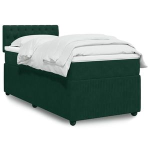 vidaXL Pat box spring cu saltea, verde închis, 90x190 cm, catifea imagine