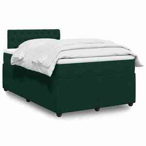 vidaXL Pat box spring cu saltea, verde închis, 120x190 cm, catifea imagine