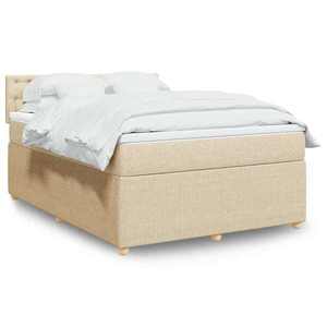 vidaXL Pat box spring cu saltea, crem, 140x200 cm, textil imagine