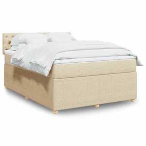 vidaXL Pat box spring cu saltea, crem, 140x200 cm, textil imagine