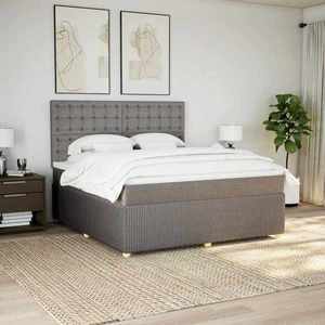 vidaXL Pat continental cu saltea, gri taupe, 180x200 cm, textil imagine