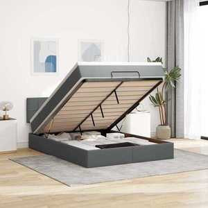 vidaXL Pat otoman cu saltea și LED-uri negru 140x200 cm țesătură imagine