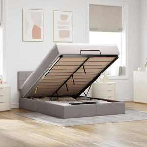 vidaXL Pat otoman cu saltea și LED-uri Taupe 140x200 cm țesătură imagine