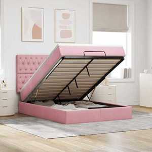 vidaXL Cadru de pat otoman cu saltele Roz 140x200cm catifea imagine