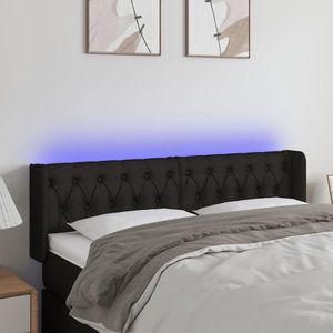 vidaXL Tăblie de pat cu LED, negru, 147x16x78/88 cm, textil imagine