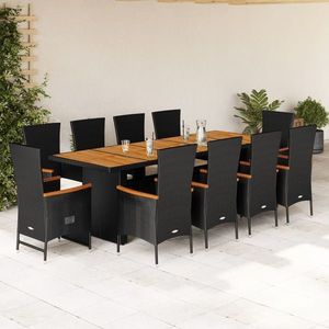 vidaXL Set mobilier de exterior cu perne, 11 piese, negru, poliratan imagine