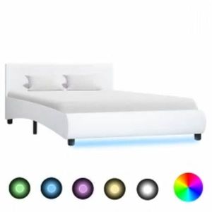vidaXL Cadru de pat cu LED-uri, alb, 120 x 200 cm, piele ecologică imagine