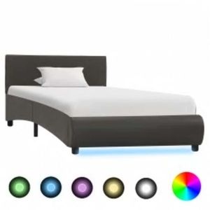 vidaXL Cadru de pat cu LED, gri, 100 x 200 cm, piele ecologică imagine