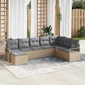 vidaXL Set de canapea cu pernă 8 pcs Beige și gri deschis poliratan imagine