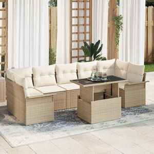 vidaXL Set de canapele pentru grădină cu pernă 8 pcs Bej Poli Rattan imagine