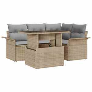 vidaXL Set de canapele pentru grădină cu pernă 5 pcs Bej Rattan poli imagine