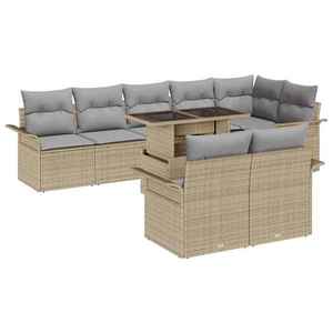 vidaXL Set de canapele pentru grădină cu pernă 9 pcs Bej Rattan poli imagine