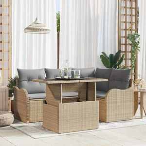 vidaXL Set de canapele pentru grădină cu pernă 5 pcs Bej Poli Rattan imagine