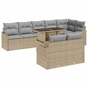 vidaXL Set de canapele pentru grădină cu pernă 9 pcs Bej Poli Rattan imagine