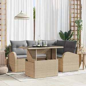 vidaXL Set de canapele pentru grădină cu pernă 5 pcs Bej Rattan poli imagine