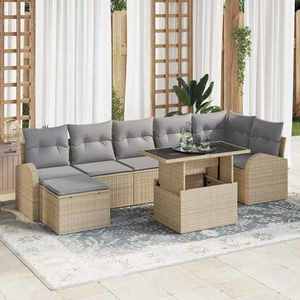 vidaXL Set de canapele pentru grădină cu pernă 8 pcs Bej Rattan poli imagine