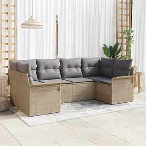 vidaXL Set de canapele pentru grădină cu pernă 6 pcs Bej Rattan poli imagine
