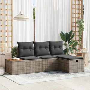 vidaXL Set de canapele pentru grădină cu pernă 4 pcs Gri Rattan poli imagine