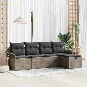 vidaXL Set de canapele pentru grădină cu pernă 5 pcs Gri Rattan poli imagine