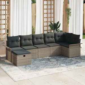 vidaXL Set de canapele pentru grădină cu pernă 7 pcs Gri Rattan poli imagine