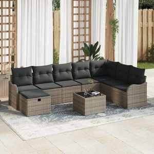 vidaXL Set de canapele pentru grădină cu pernă 9 pcs Gri Rattan poli imagine