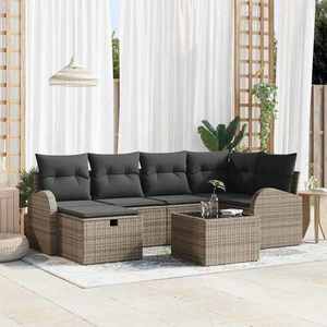 vidaXL Set de canapele pentru grădină cu pernă 7 pcs Gri Rattan poli imagine
