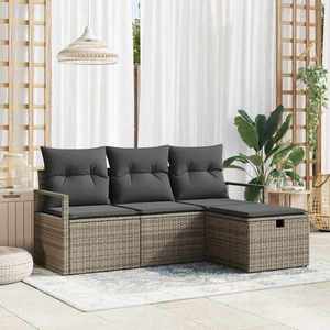 vidaXL Set de canapele pentru grădină cu pernă 4 pcs Gri Rattan poli imagine