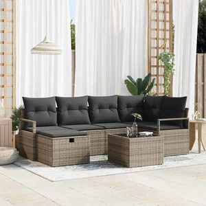 vidaXL Set de canapele pentru grădină cu pernă 7 pcs Gri Rattan poli imagine