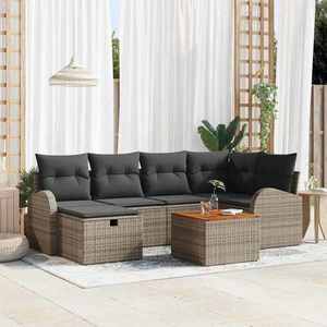 vidaXL Set de canapele pentru grădină cu pernă 7 pcs Gri Rattan poli imagine