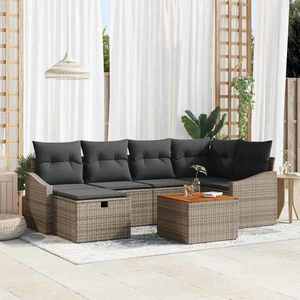 vidaXL Set de canapele pentru grădină cu pernă 7 pcs Gri Rattan poli imagine