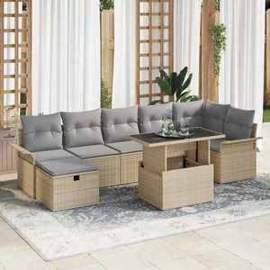 vidaXL Set de canapele pentru grădină cu pernă 8 pcs Bej Rattan poli imagine