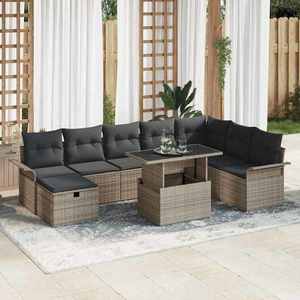 vidaXL Set de canapele pentru grădină cu pernă 9 pcs Gri Rattan poli imagine