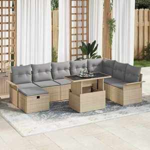 vidaXL Set de canapele pentru grădină cu pernă 9 pcs Bej Rattan poli imagine