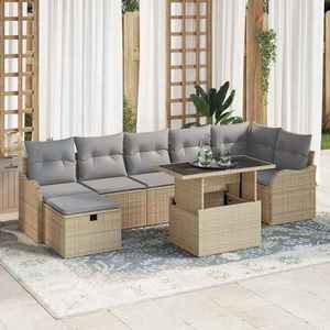 vidaXL Set de canapele pentru grădină cu pernă 8 pcs Bej Rattan poli imagine