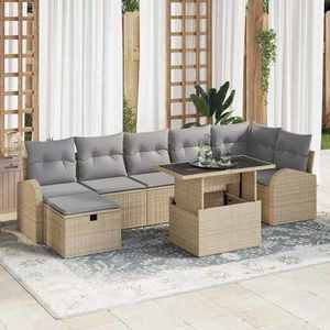 vidaXL Set de canapele pentru grădină cu pernă 8 pcs Bej Rattan poli imagine