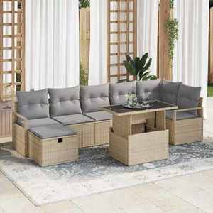 vidaXL Set de canapele pentru grădină cu pernă 8 pcs Bej Rattan poli imagine