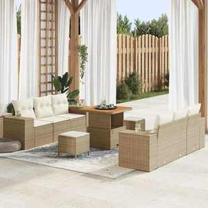 vidaXL Set de canapele pentru grădină cu pernă 9 pcs Bej Rattan poli imagine