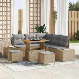 vidaXL Set de canapele pentru grădină cu pernă 8 pcs Bej Rattan poli imagine