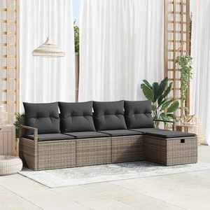 vidaXL Set de canapele pentru grădină cu pernă 5 pcs Gri Rattan poli imagine