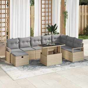 vidaXL Set de canapele pentru grădină cu pernă 9 pcs Bej Rattan poli imagine