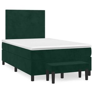 vidaXL Pat box spring cu saltea, verde închis, 120x190 cm, catifea imagine