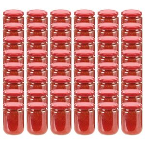 vidaXL Borcane din sticlă pentru gem, capac roșu, 48 buc., 230 ml imagine