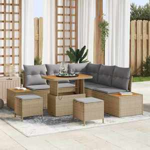 vidaXL Set de canapele pentru grădină cu pernă 8 pcs Bej Rattan poli imagine