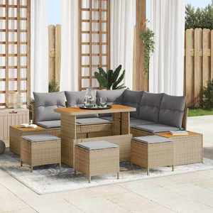 vidaXL Set de canapele pentru grădină cu pernă 9 pcs Bej Rattan poli imagine