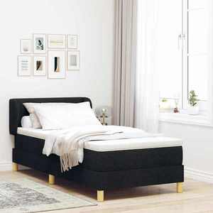 vidaXL Pat cu arcuri cu saltea cu headboard Negru 80 x 200 cm țesătură imagine