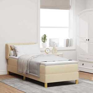 vidaXL Pat cu arcuri cu saltea cu headboard Crem 80 x 200 cm țesătură imagine
